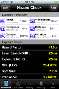 Laser Show Safety App results page