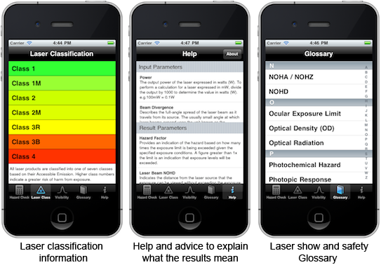 Laser show safety App screen shots